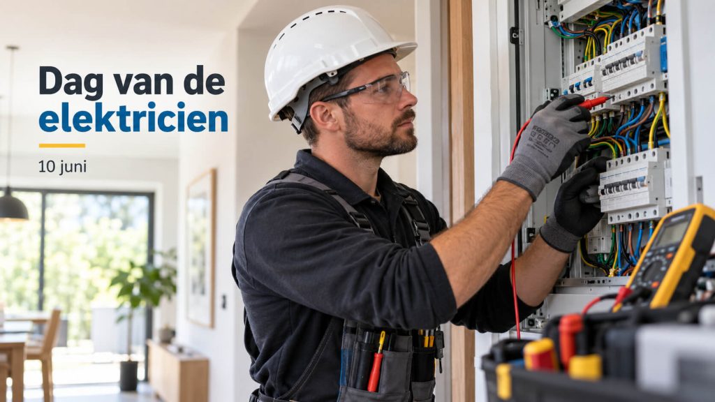 Elektricien werkt aan een groepenkast tijdens de Dag van de elektricien op 10 juni.