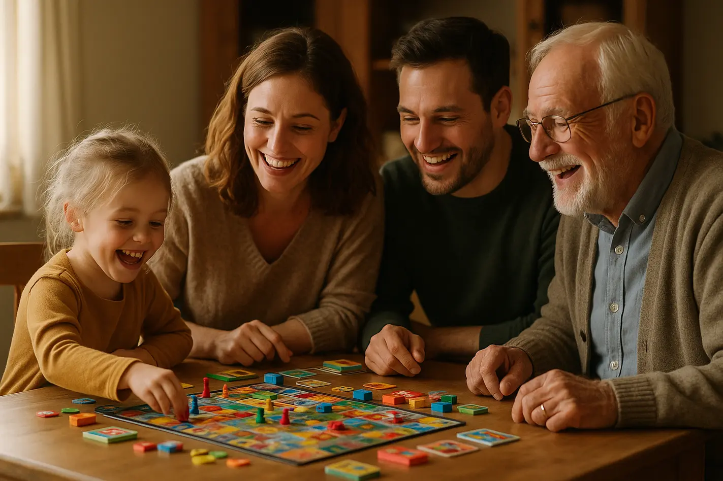 Familie speelt samen bordspellen tijdens nationale spellenweek